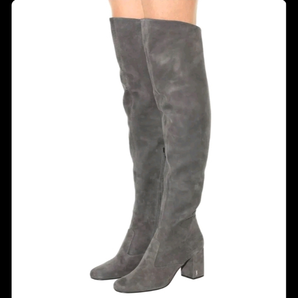Saint Laurent Suede Babies Over Knee Boots Size 36-Road Grey W/Original Box